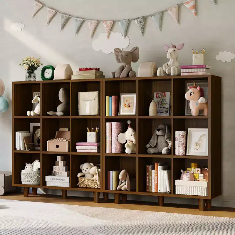 Étagère 9 casiers COZONY, Bibliothèque ouverte 3 niveaux finition bois, Organisateur de rangement pour bureau à domicile et salon