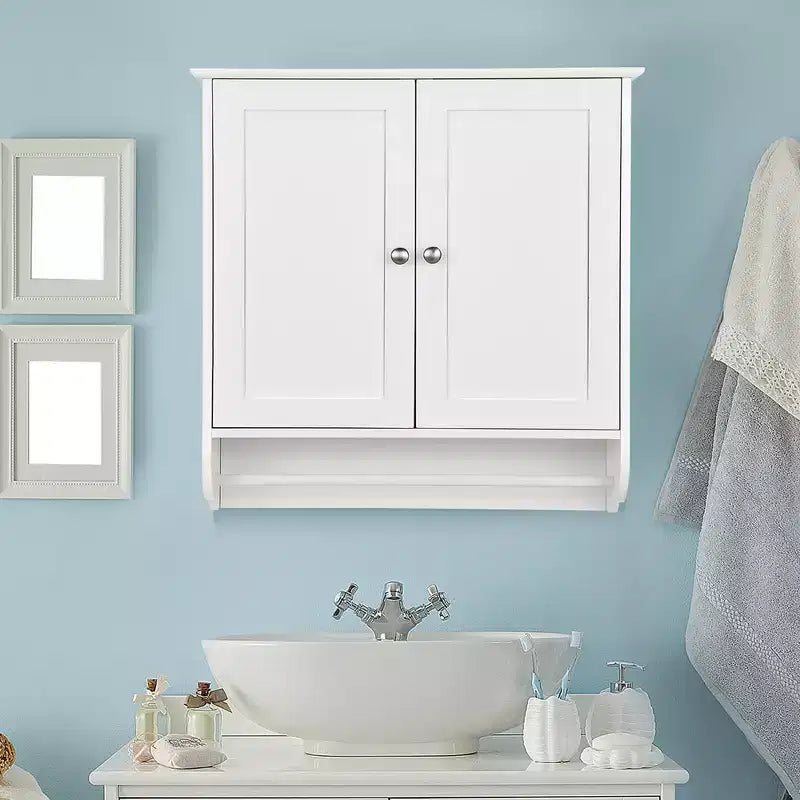 Armoire de salle de bain murale Costway avec barre porte-serviettes marron/gris