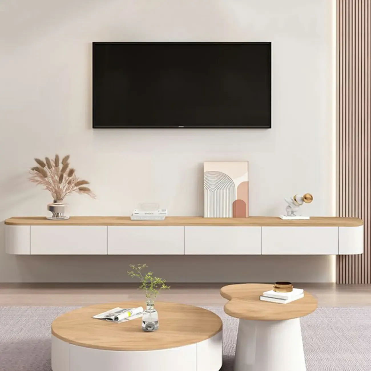 Meuble TV mural contemporain en bois blanc avec tiroirs
