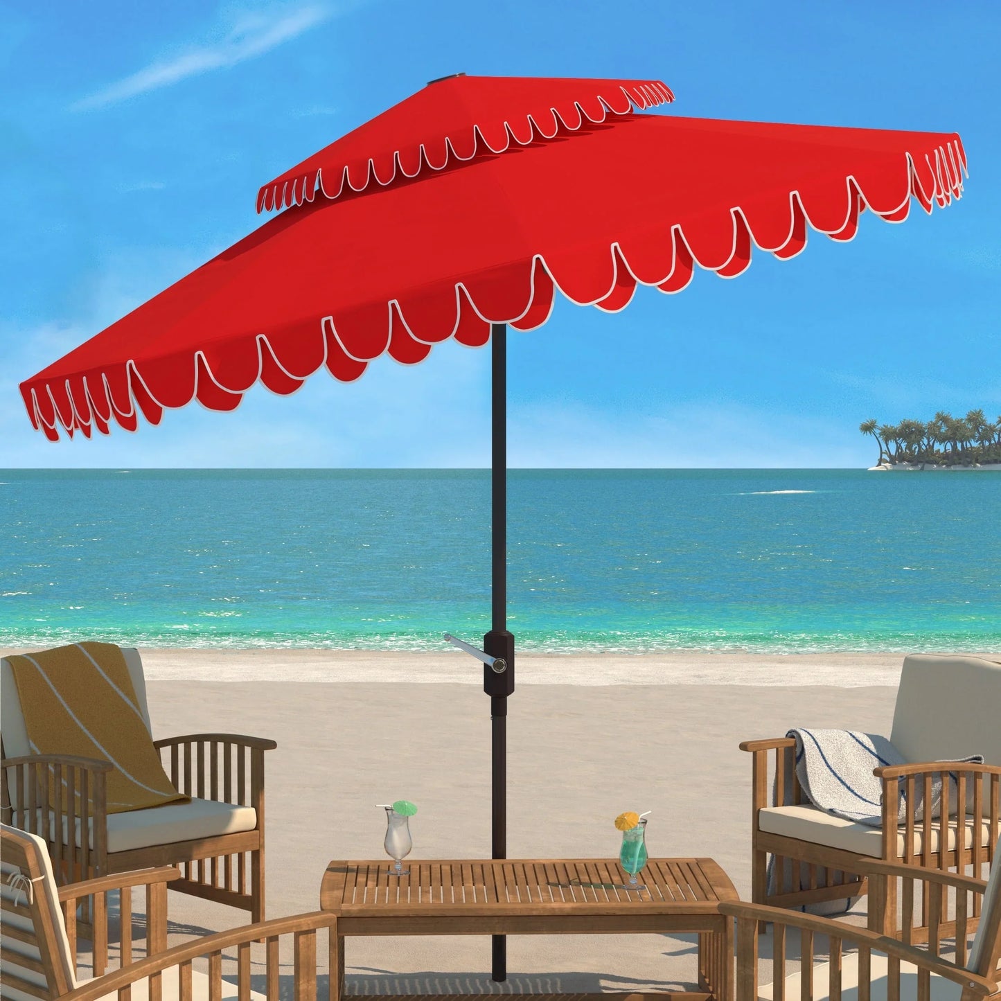 Parasol déporté double toit 274 cm avec cantonnière Kjerstin SAFAVIEH Outdoor