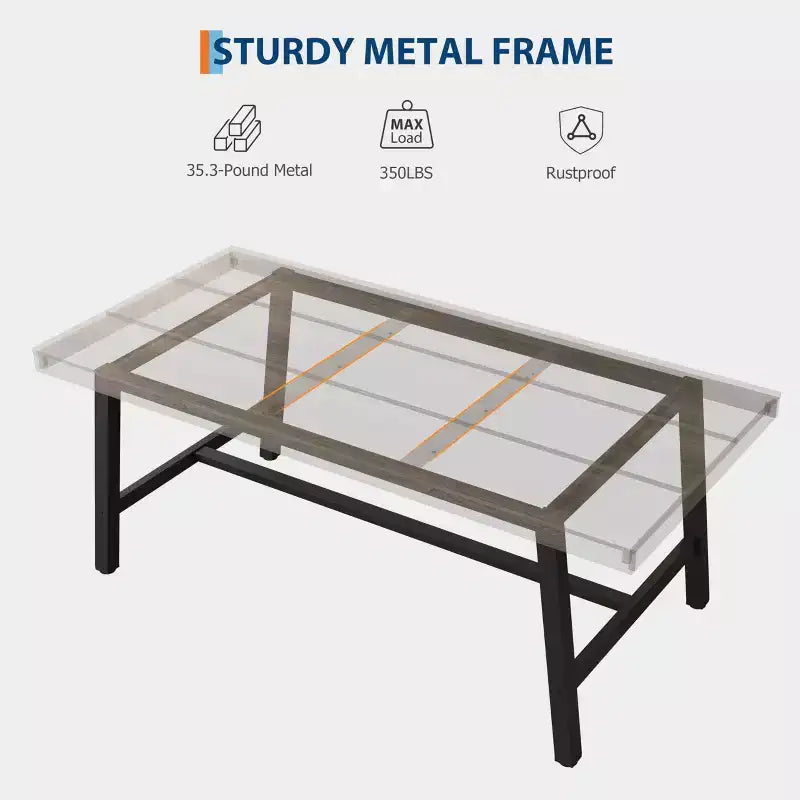 Table de salle à manger de 180 cm pour 6-8 personnes, grande table rectangulaire industrielle avec plateau en bois et pieds en métal pour cuisine et salle à manger, grise