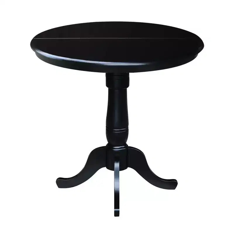 Table de salle à manger ronde à piédestal, hauteur comptoir, plateau de 36 po, rallonge de 12 po, noire - International Concepts