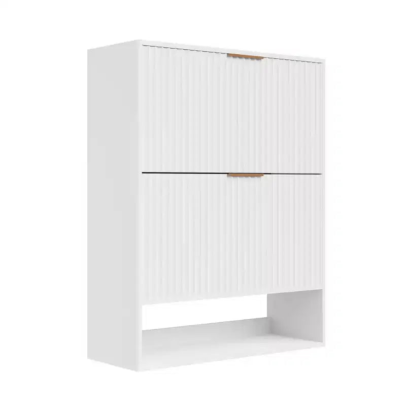 Meuble à chaussures cannelé de 80 cm avec 2 tiroirs abattants et crochets latéraux, organisateur de rangement étroit réglable pour entrée avec étagère inférieure ouverte