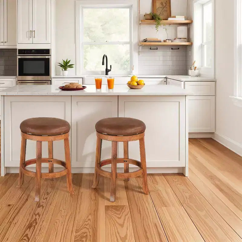 Tabourets de comptoir pivotants Royal Hampton, lot de 2 | Siège en similicuir | Bois d'acajou
