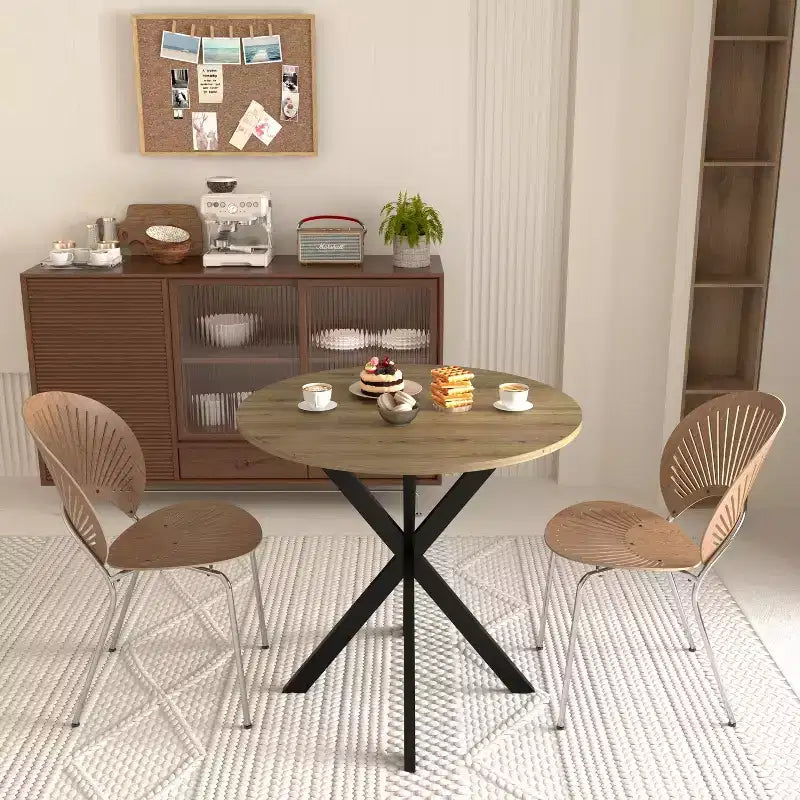 Table à manger ronde de 31,5 pouces, petite table de cuisine circulaire avec pieds en métal noir pour 2 à 4 personnes