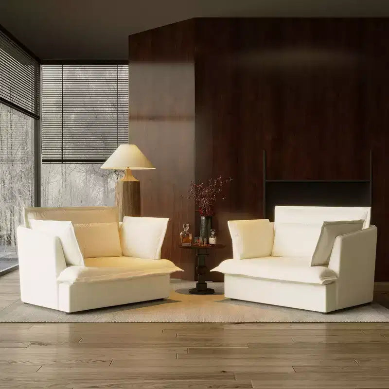 Fauteuil simple rembourré blanc Famapy, meuble de salon confortable avec coussins moelleux en coton