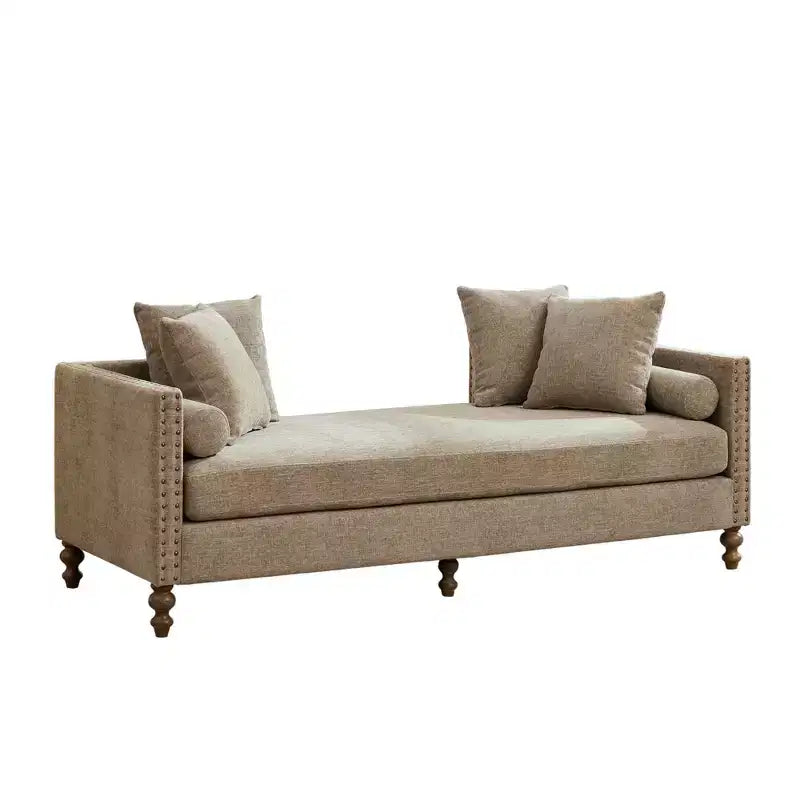 Clihome Chaise longue capitonnée en chenille de 75,2 po avec oreillers et clous décoratifs