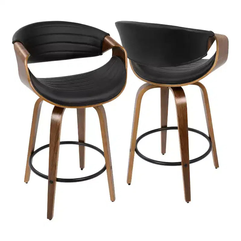 Lot de 2 tabourets de bar mi-hauts style Mid-Century Modern Symphony en similicuir noyer/noir - LumiSource : pivotant, structure en bois et métal, capacité de 113 kg