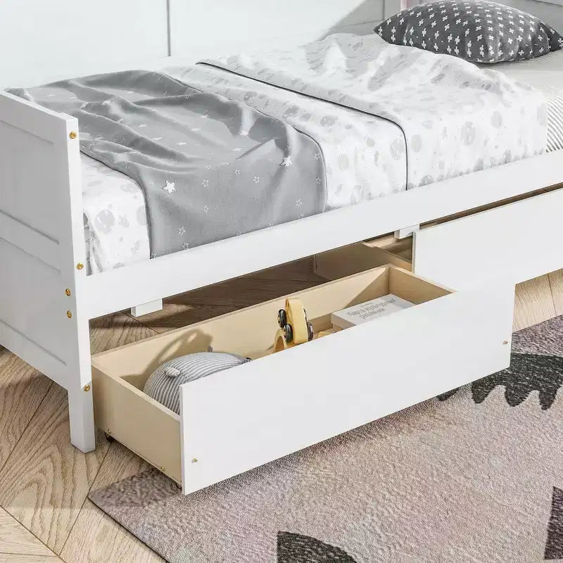 Lit de repos double avec deux tiroirs de rangement, Lit plateforme en bois avec rangement pour chambre à coucher