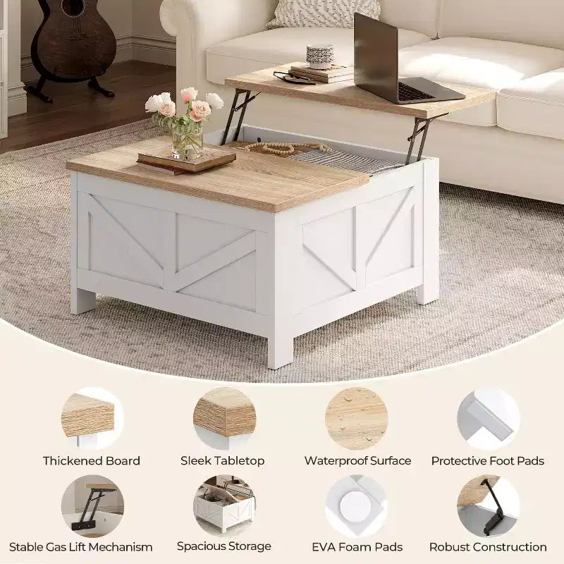Table basse relevable en bois Yaheetech avec compartiments cachés pour salon ou réception
