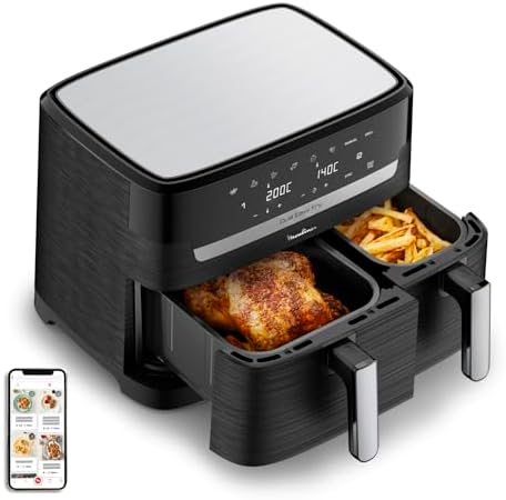 Moulinex air fryer deux compartiments, très grande capacité 11L, 10 personnes, 7 Programmes automatiques, friteuse sans huile, Ecran tactile digital, Dual inox, EZ942BF0, Gris foncé : Cuisine et Maison