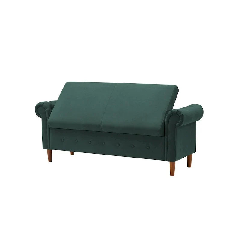 Banc de rangement pour chambre, bout de lit, accoudoirs roulés, canapé ottoman en velours, long banc