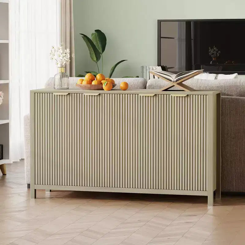 Buffet cannelé de 140 cm, grand bahut moderne avec 4 portes, étagères réglables, console pour salon, cuisine, entrée