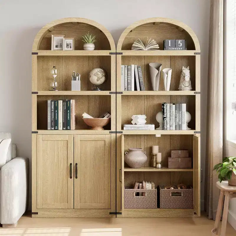 Bibliothèque avec portes Étagère cintrée 182 cm de haut Bibliothèque de style rustique avec étagères Bibliothèques en bois pour la maison, le bureau, le salon
