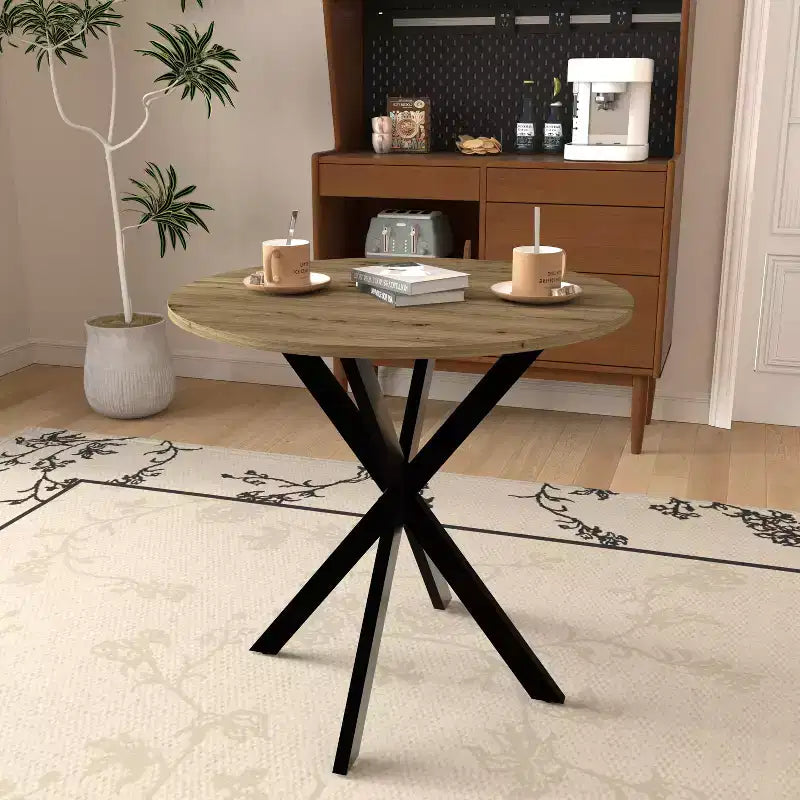 Table à manger ronde de 31,5 pouces, petite table de cuisine circulaire avec pieds en métal noir pour 2 à 4 personnes
