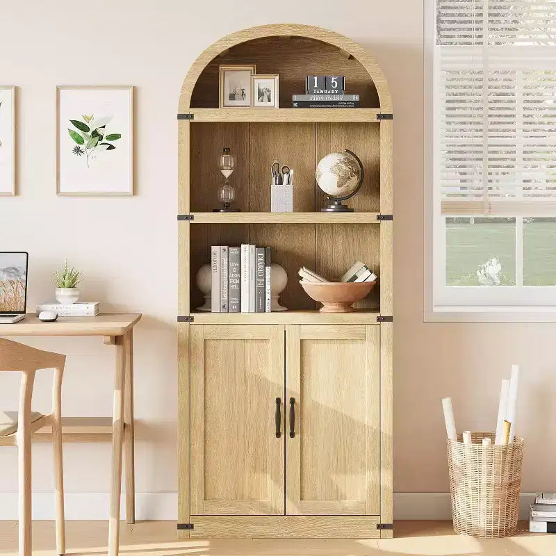 Bibliothèque avec portes Étagère cintrée 182 cm de haut Bibliothèque de style rustique avec étagères Bibliothèques en bois pour la maison, le bureau, le salon
