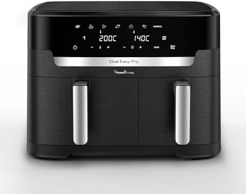 Moulinex air fryer deux compartiments, très grande capacité 11L, 10 personnes, 7 Programmes automatiques, friteuse sans huile, Ecran tactile digital, Dual inox, EZ942BF0, Gris foncé : Cuisine et Maison