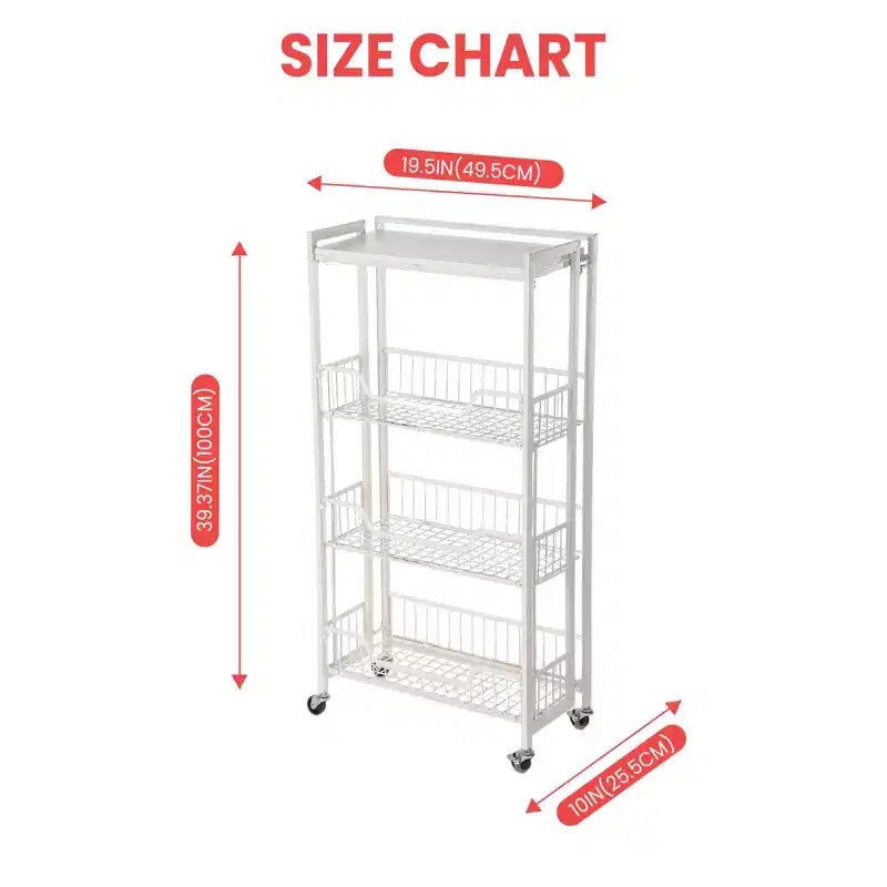 Chariot de Rangement de Cuisine Pliable à 3 Niveaux, Cadre et Étagères en Fer, Organisateur de Garde-Manger Gain de Place pour Fruits, Collations, Chariot de Service avec Roulettes Verrouillables