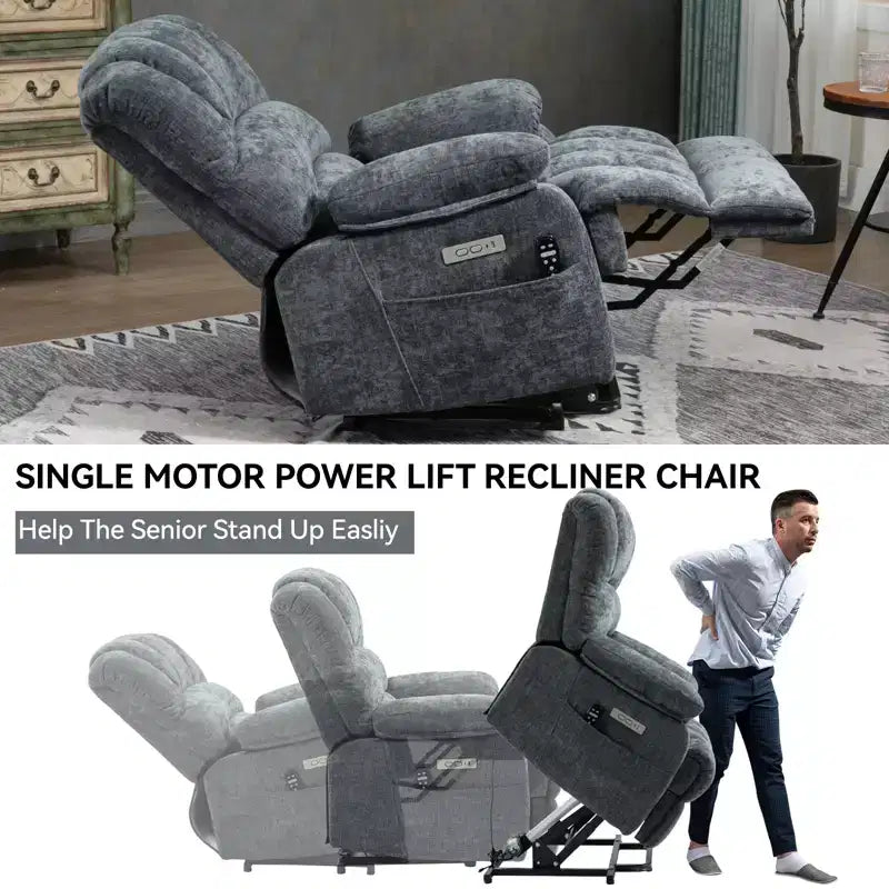 CLIHOME Fauteuil inclinable électrique releveur en chenille grande taille, largeur d'assise 23 pouces et dossier haut, avec massage vibrant 8 points et chauffage lombaire