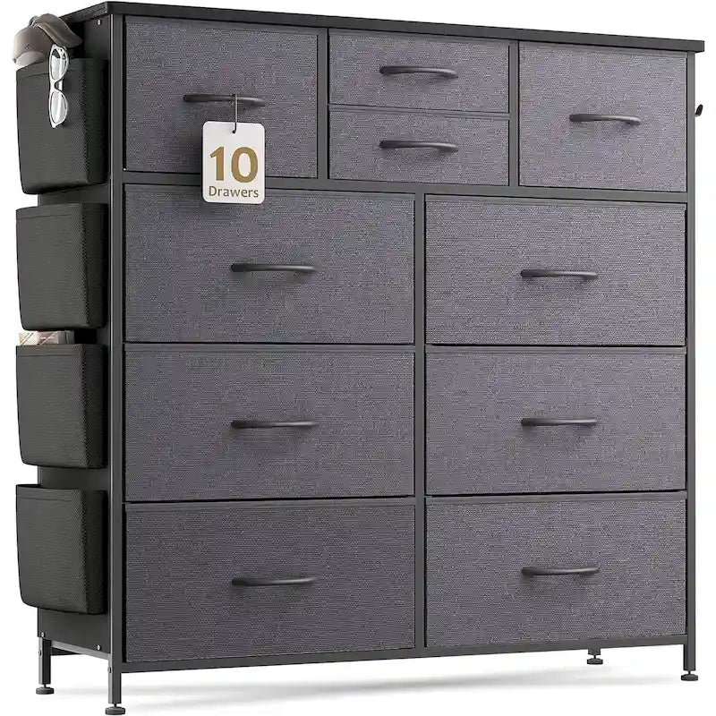 Commode à 10 tiroirs en tissu Meuble de rangement Tour de rangement pour placard Chambre