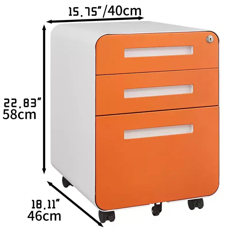 Meuble Classeur Mobile à 3 Tiroirs avec Serrure C Entièrement Assemblé Rangement Sous-Bureau pour Dossiers A4/Lettre/Légal, Conception en Métal Roulant à 5 Roues