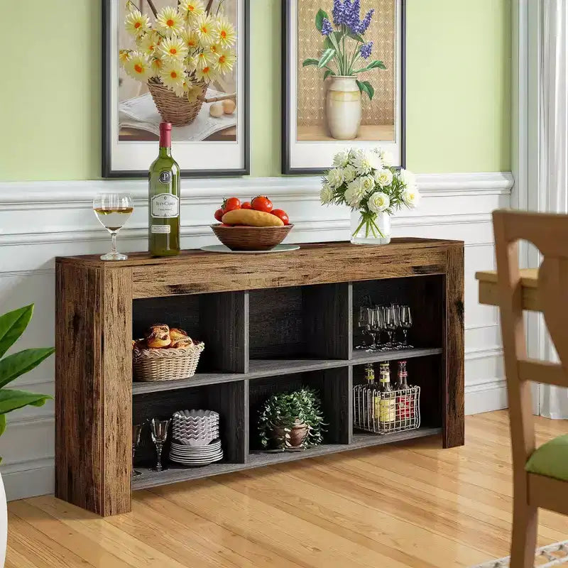 MAYEERTY 63 Table console rustique, table d'appoint en bois avec 6 compartiments ouverts pour entrée