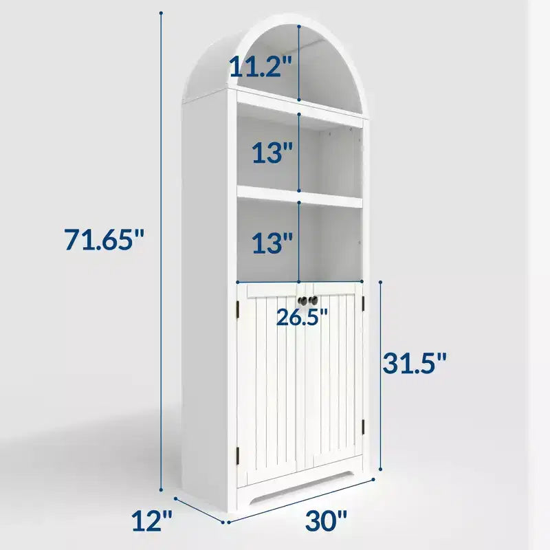 Meuble haut arqué GustoWave 71.6, Bibliothèque à 5 niveaux avec portes et étagères réglables, Armoire de rangement