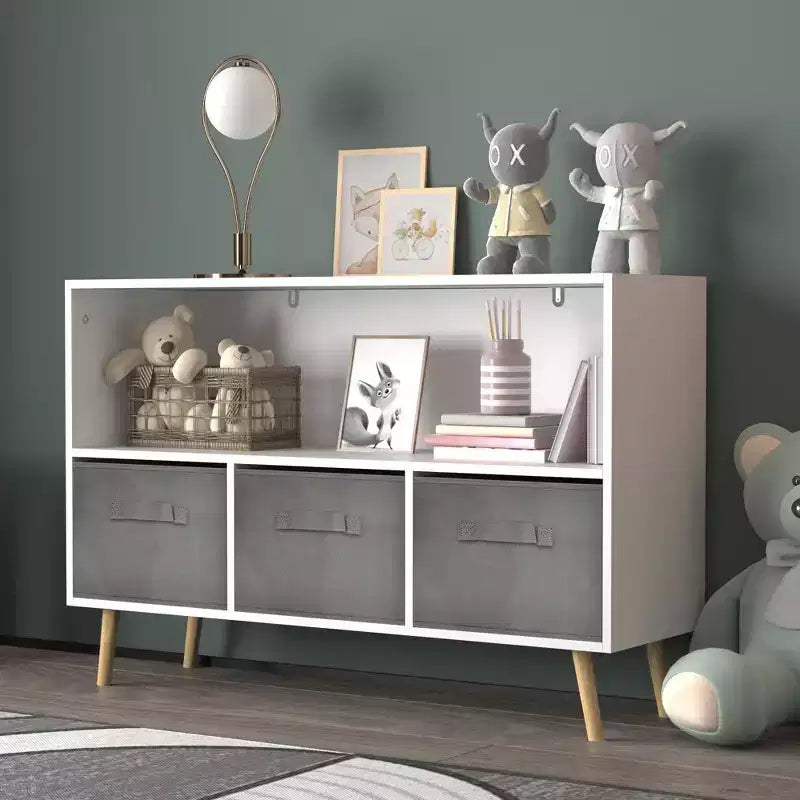 Commode de chambre Okak avec 3 tiroirs en tissu pliable, grand placard de rangement pour jouets, étagère à livres pour enfants pour couloir et chambre d'enfant
