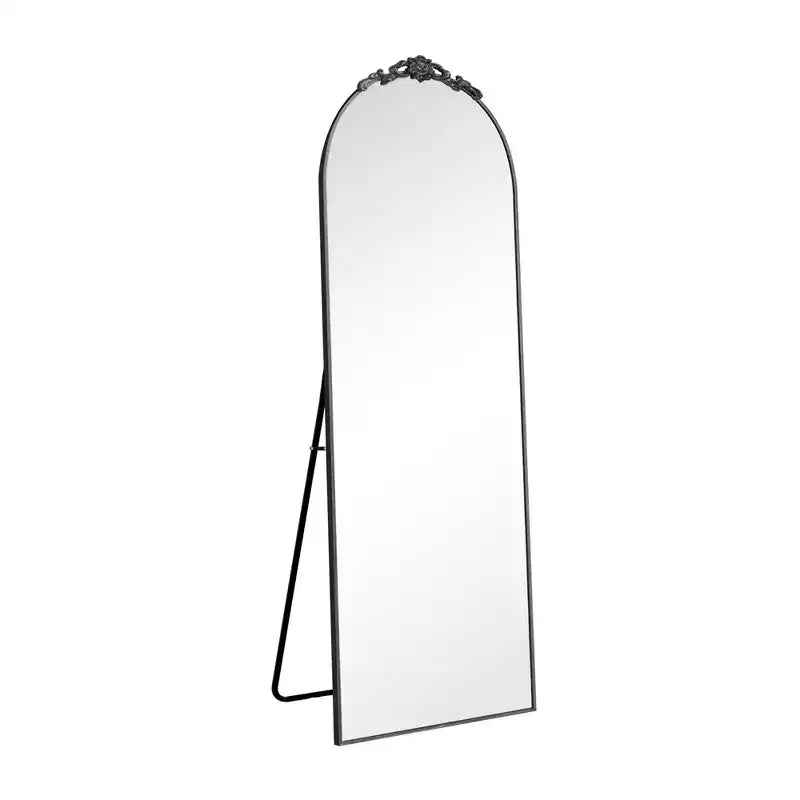 MAYEERTY Miroir pleine longueur avec support, cadre en aluminium à bord fin, à angle droit, arqué, noir, 64,17x21,26x0,79 pouces