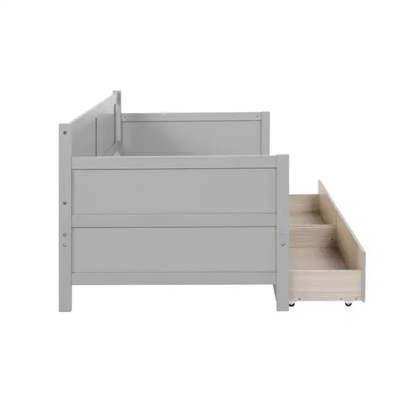 Lit de repos double avec deux tiroirs de rangement, Lit plateforme en bois avec rangement pour chambre à coucher
