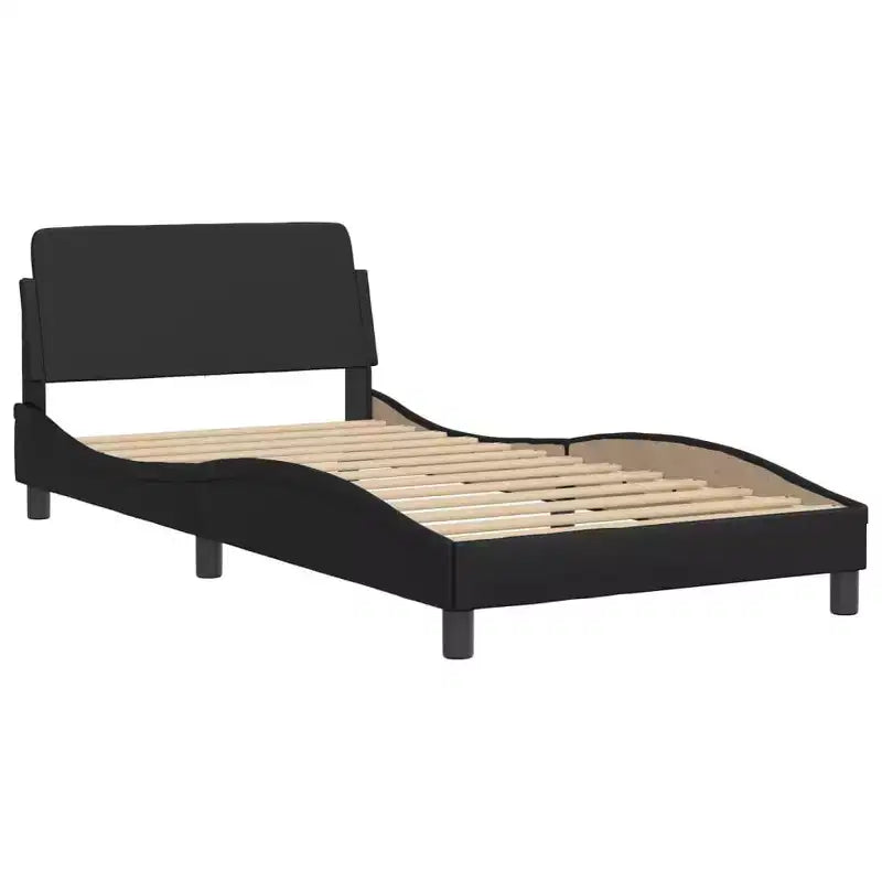 vidaXL Cadre de lit noir taille double avec tête de lit en mousse et bande lumineuse LED - Revêtement en similicuir contemporain - Meubles de chambre à coucher
