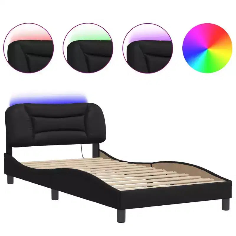 vidaXL Cadre de lit noir taille double avec tête de lit en mousse et bande lumineuse LED - Revêtement en similicuir contemporain - Meubles de chambre à coucher