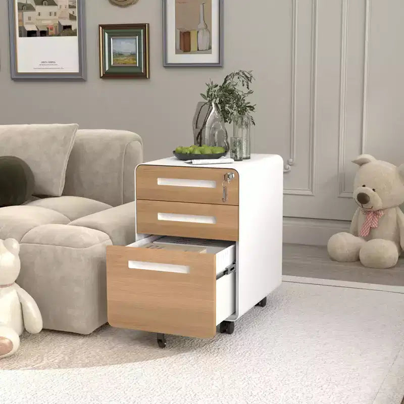 Meuble Classeur Mobile à 3 Tiroirs avec Serrure C Entièrement Assemblé Rangement Sous-Bureau pour Dossiers A4/Lettre/Légal, Conception en Métal Roulant à 5 Roues