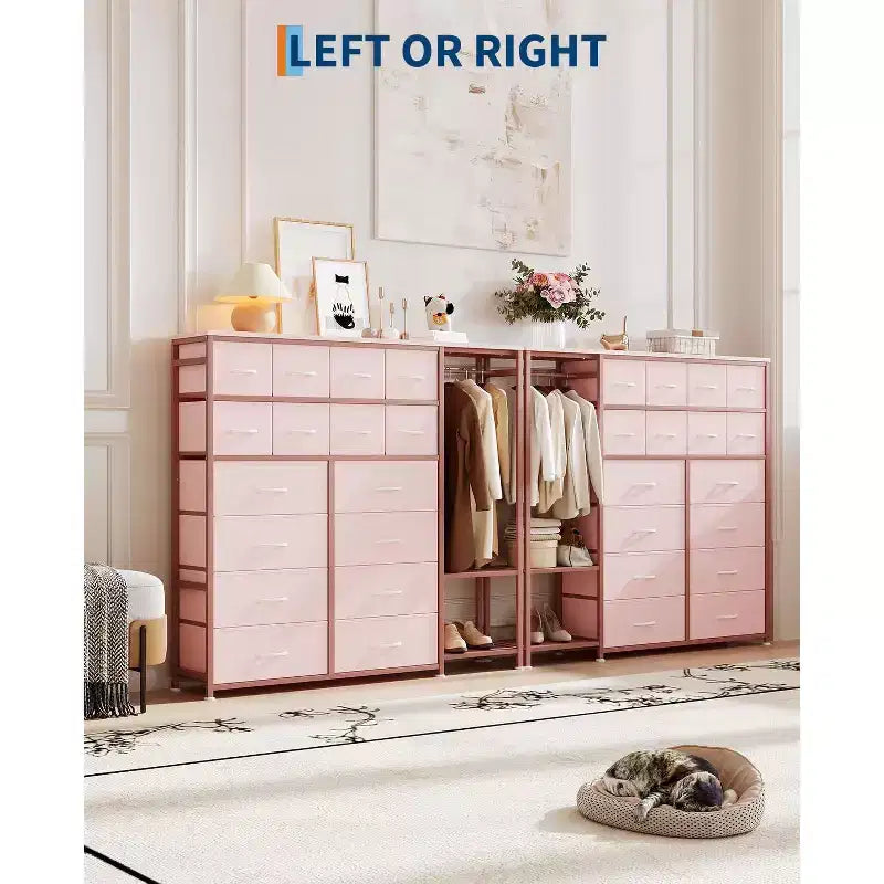 Commode de rangement avec 16 tiroirs, tringle à vêtements et étagères, organisateur de rangement en tissu pour chambre à coucher, placard ou entrée