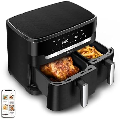Moulinex air fryer deux compartiments, très grande capacité 11L, 10 personnes, 7 Programmes automatiques, friteuse sans huile, Ecran tactile digital, Dual inox, EZ942BF0, Gris foncé : Cuisine et Maison