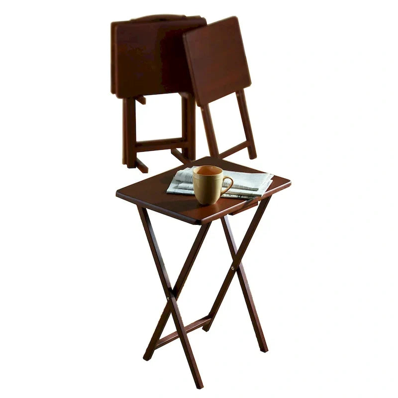 Tables de service pliantes pour télévision PJ Wood avec support de rangement compact, expresso, ensemble de 5 pièces - 36.38