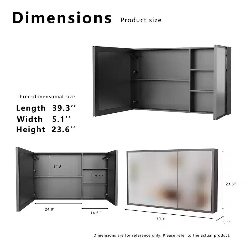 Armoire de toilette murale Zeus & Ruta 39.3x23.6 avec miroir, éclairage blanc uni et anti-buée, étagères de rangement