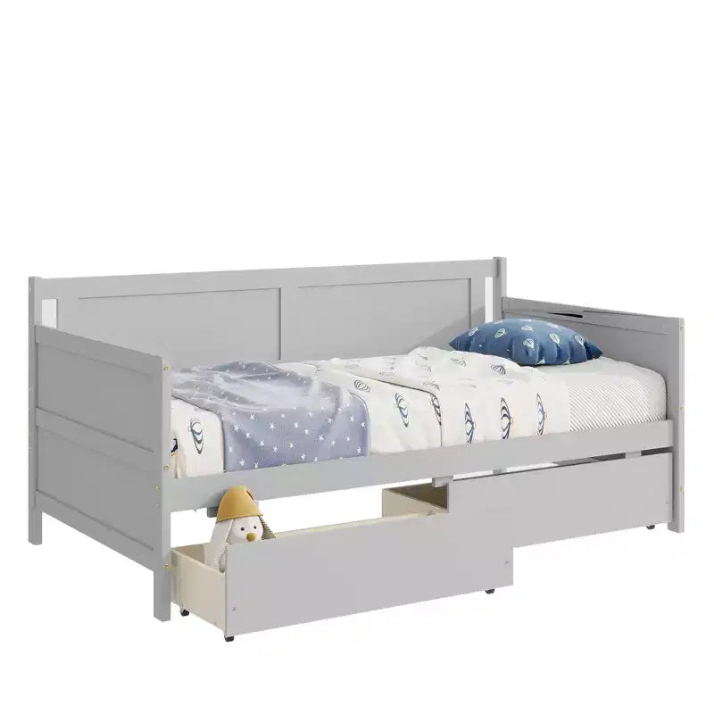 Lit de repos double avec deux tiroirs de rangement, Lit plateforme en bois avec rangement pour chambre à coucher