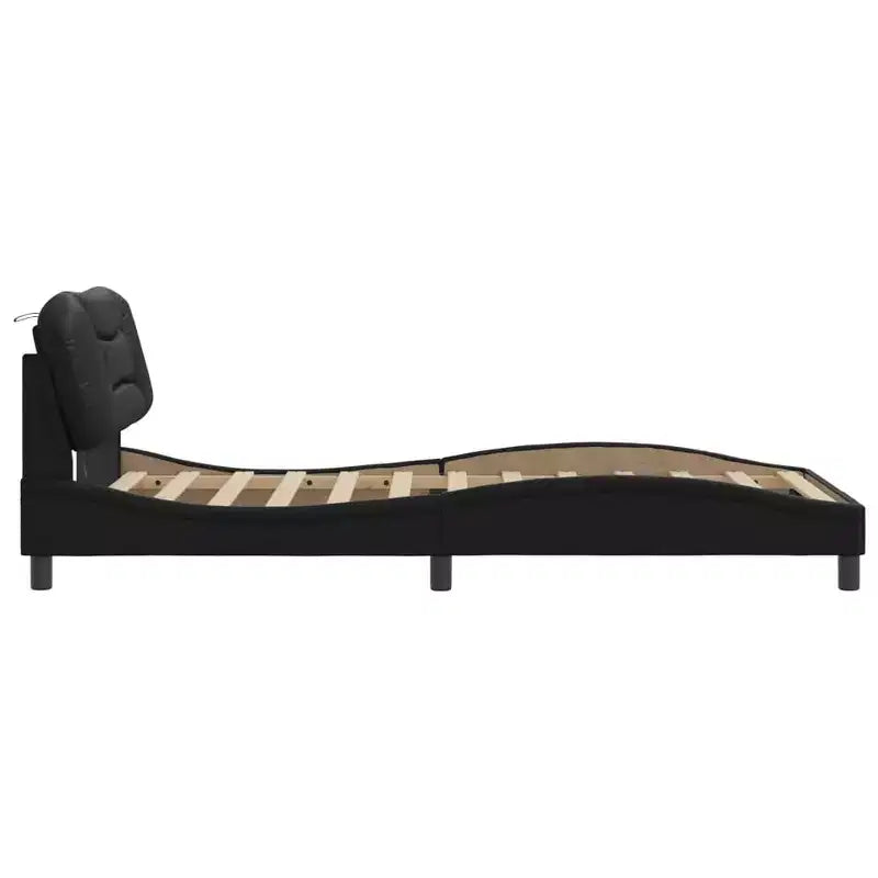 vidaXL Cadre de lit noir taille double avec tête de lit en mousse et bande lumineuse LED - Revêtement en similicuir contemporain - Meubles de chambre à coucher
