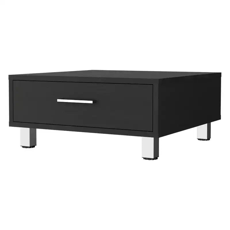 Table basse rectangulaire Wengé avec 1 tiroir, quatre pieds en métal, poignée en métal, plateau supérieur, table d'appoint pour salon