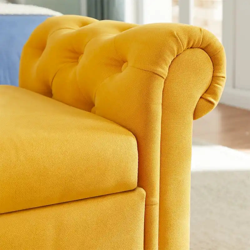 Banc de rangement pour chambre, bout de lit, accoudoirs roulés, canapé ottoman en velours, long banc