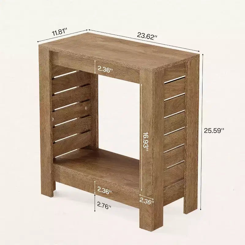 Lantine Lot de 2 tables d'appoint étroites, tables d'extrémité en bois de style ferme à 2 niveaux avec étagère de rangement pour salon, chambre, bureau, assemblage facile