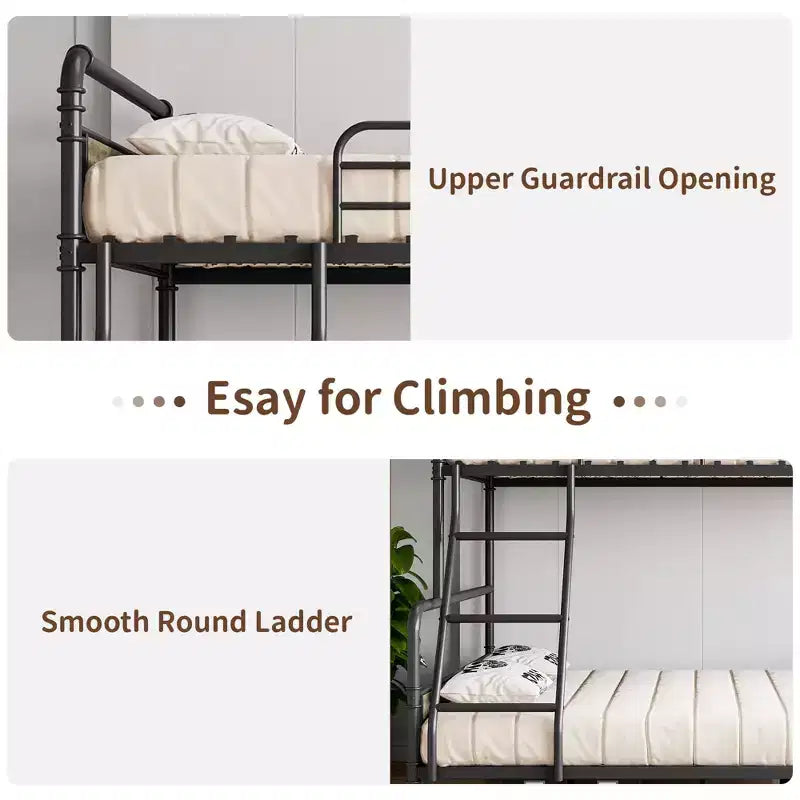 Lit superposé double avec lit inférieur double et barrière de sécurité haute, lits superposés convertibles en métal de taille double pour enfants/adolescents, montage facile, aucun sommier tapissier requis