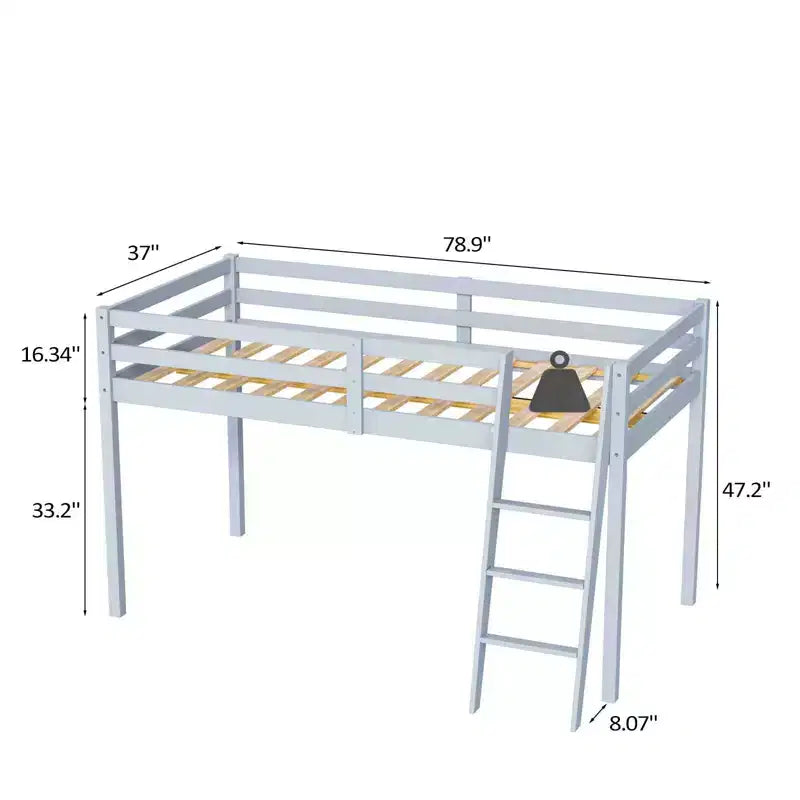 Lit mezzanine Karl Home Gray Wood Junior avec escalier pleine grandeur pour adultes, enfants et jeunes adolescents