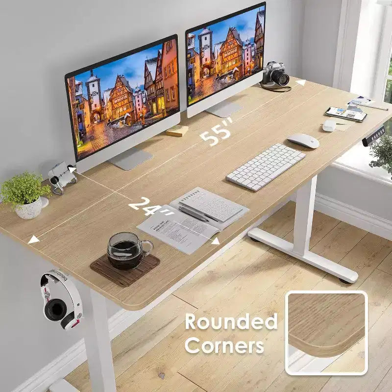 PexFix Bureau assis-debout électrique 55 x 24 avec plateau Nature, hauteur réglable, pour ordinateur, pour la maison ou le bureau, avec plateau assemblé