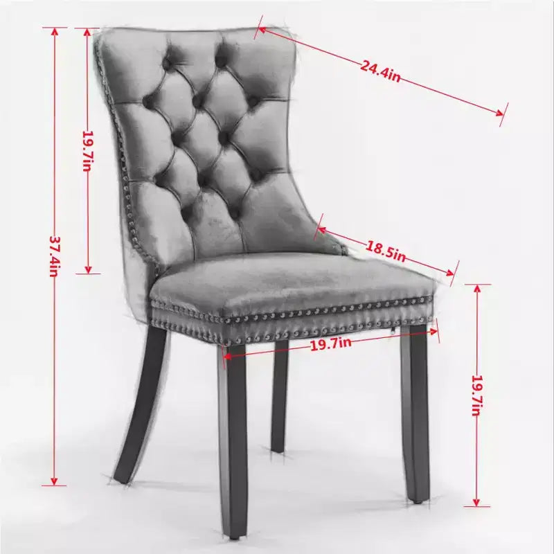 Lot de 2 chaises de salle à manger en velours noir classique, chaises de salle à manger contemporaines en bois massif capitonnées en velours avec pieds en bois cloutés