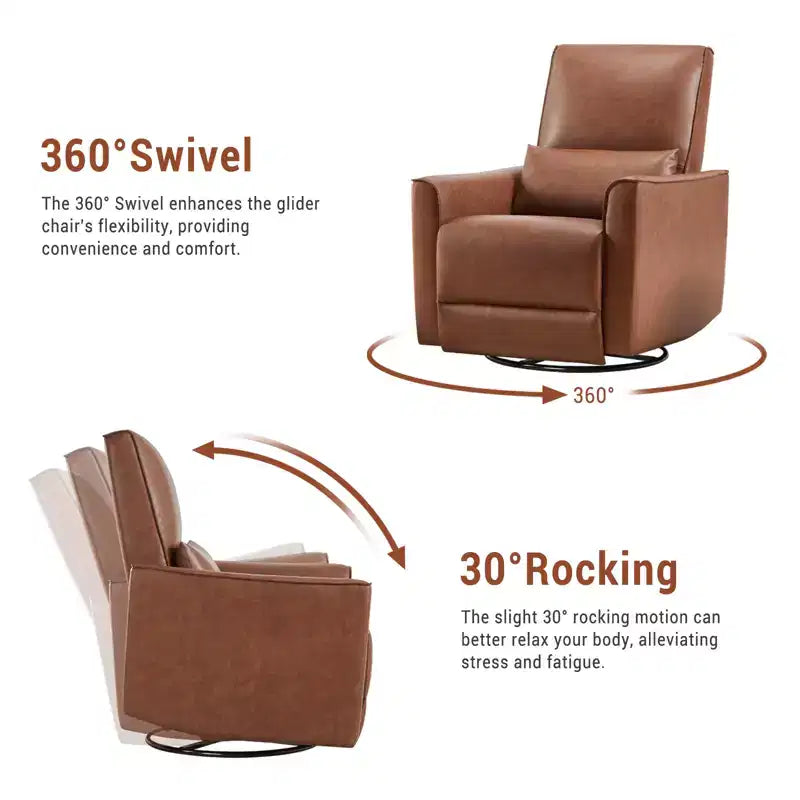 Fauteuil inclinable, pivotant et à bascule, inclinable manuel en cuir, fauteuil à bascule confortable, pour salon, chambre à coucher, marron