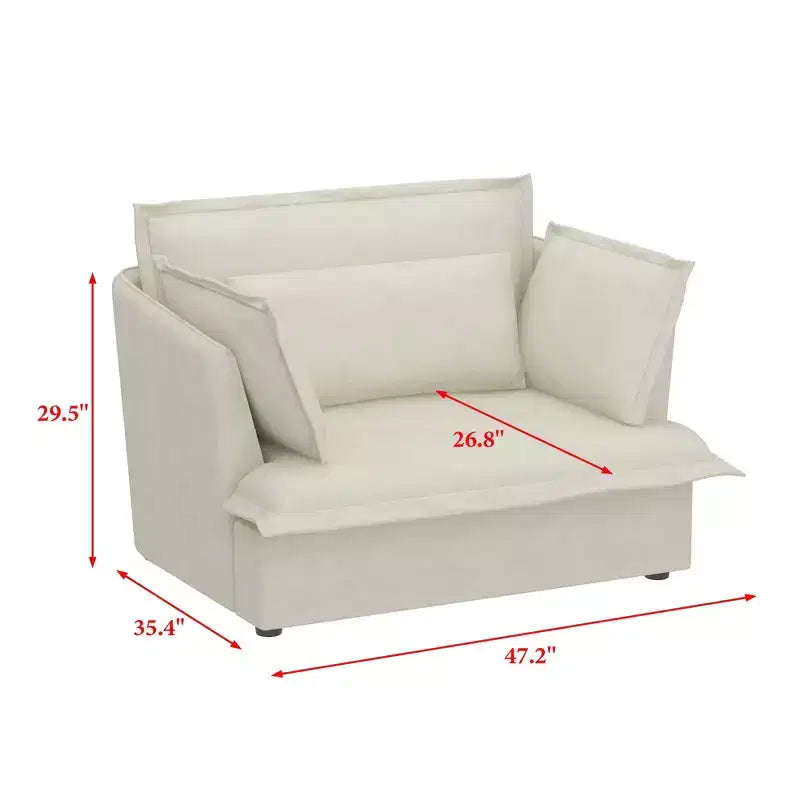 Fauteuil simple rembourré blanc Famapy, meuble de salon confortable avec coussins moelleux en coton
