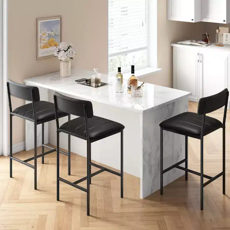 Lot de 2 tabourets de bar en cuir PU et métal, chaises de bar rembourrées avec repose-pieds, lot de chaises de salle à manger pour petit espace, appartement, noir