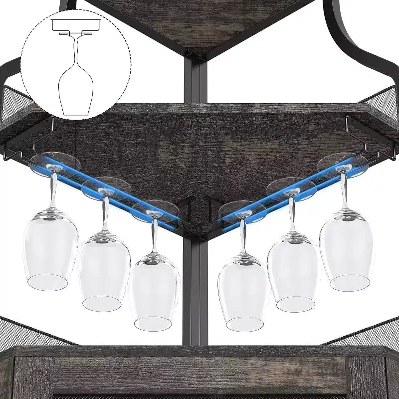 Meuble de bar d'angle CuisinSmart avec casier à vin amovible, meuble de bar avec porte-verres, petit buffet et armoire de rangement avec porte grillagée